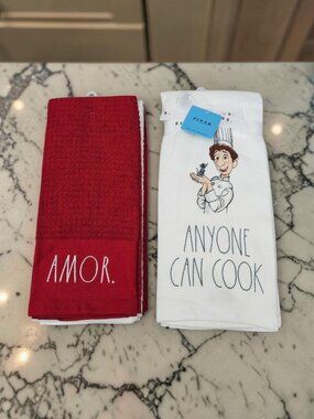 Rae Dunn X Disney Pixar Ratatouille New Cotton Kitchen Towel Sets 5pc Red White